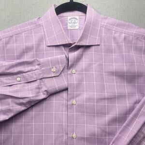 Brooks Brothers Pink Striped Check Dress Shirt 16 32 Made in USA